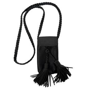 Rebecca Minkoff Black Leather Crossbody Bag With Braided Strap & Tassels